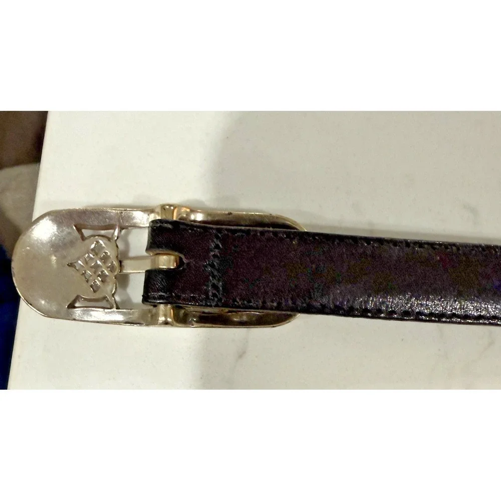 BRIGHTON Vintage Leather Belt Women M/30 Reversible Black & Brown Silver